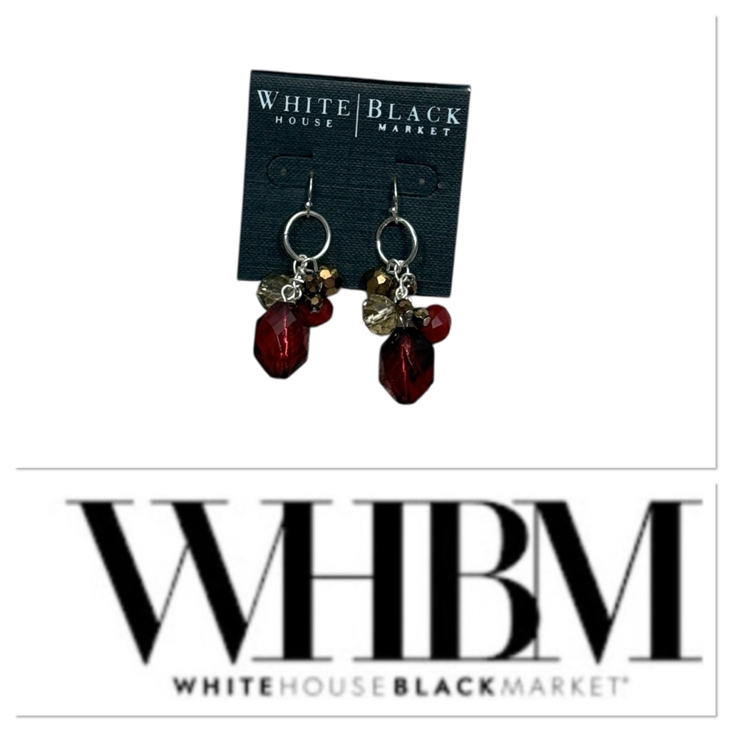 Nwt White House Black Market Red Crystal Fishhook Earrings 15$
